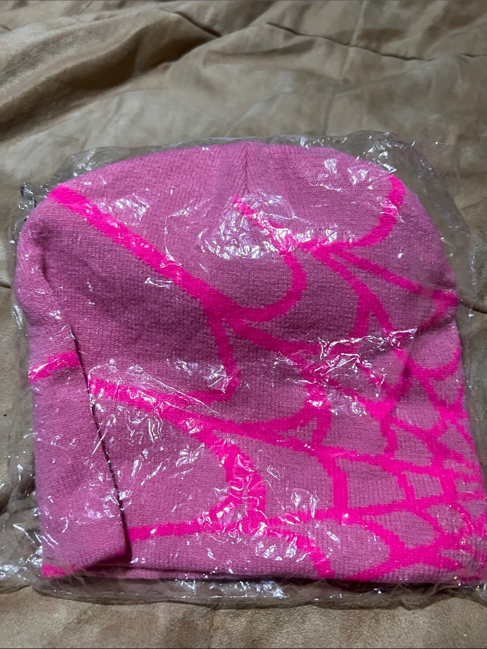 NWT Pink Knit Beanie with Hot Pink Graphic